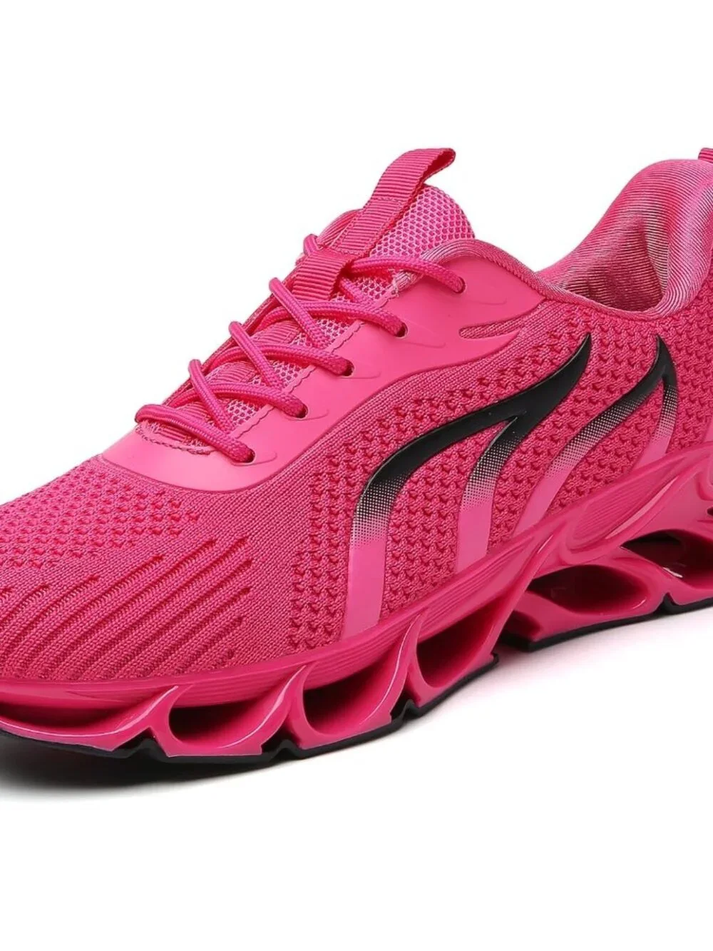 Women's Rose Red Mesh Sneakers Athletic Running Walking Shoes Lace-up